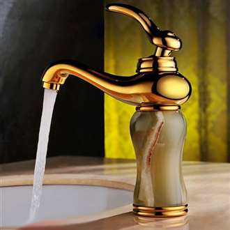 Sicily Luxury Gold Plated Jade Bathroom Vessel Sink Moen vs Fontana Faucet Single Handle Mixer