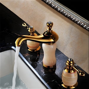 Lima Gold Natural Jade Deck Mount Bath Commercial Sink Faucet 