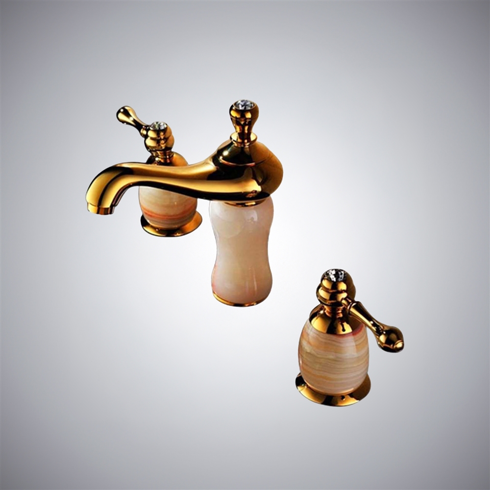 Lima Gold Natural Jade Deck Mount Bath Sink Faucet
