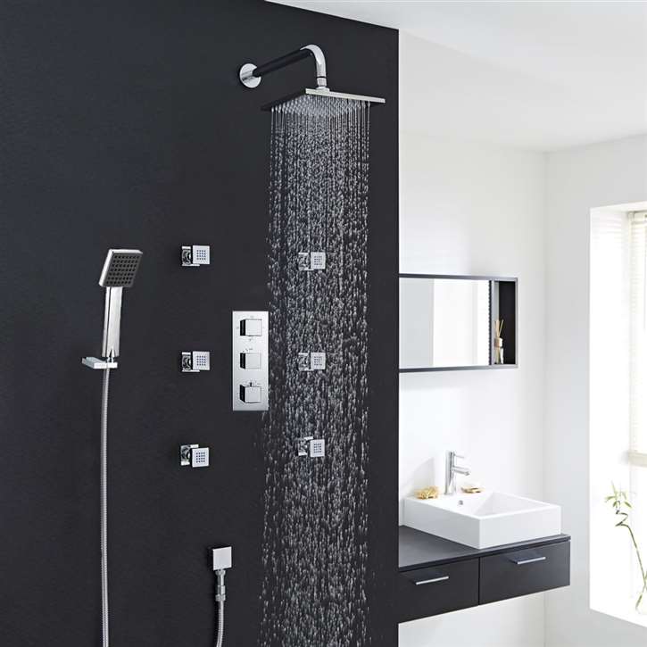 Four-function LED thermostatic shower-system installation planning