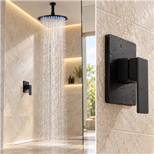 Round Matte Black 12 Inch Bathroom Rain Shower Faucet Set With LED Color