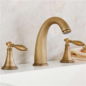 Reno Antique Brass Deck Mount Dual Handles Commercial Sink Faucet 
