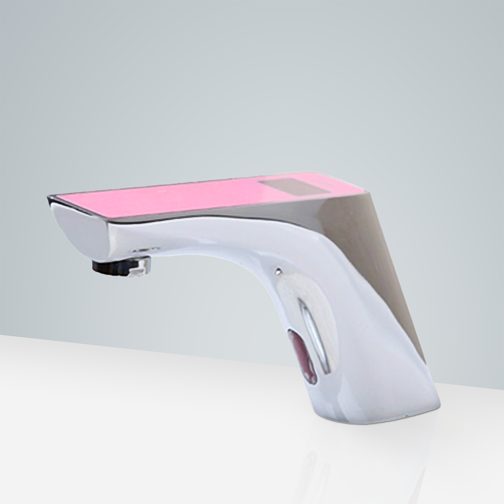Fontana Romo Commercial Motion Chrome Automatic Sensor Faucet with Digital Display and Pink Top