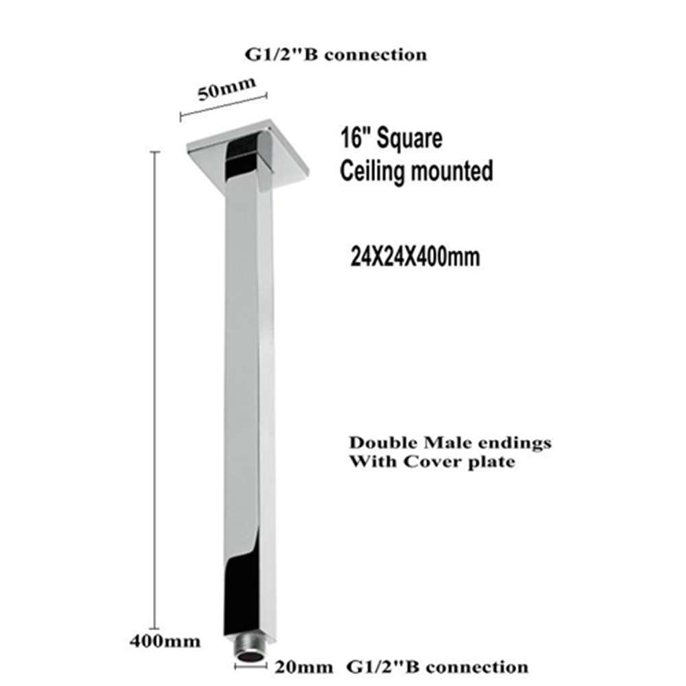 16" Square Ceiling-mounted shower head arm Chrome Brass (FS-5994)