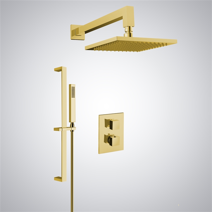 Fontana Shower Set in Brushed Gold Finish with Single-Handle Mixer and Hand Shower