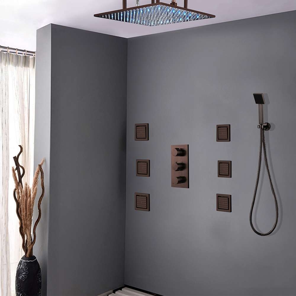 Fontana Sierra oil-rubbed bronze multicolor LED shower with adjustable body jets installation