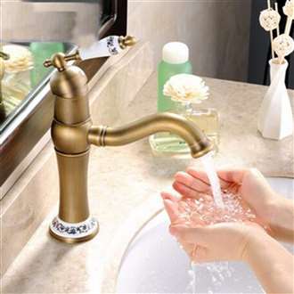 Vanity Sink Deck Mount Antique Brass Moen Faucet Ceramic Handle