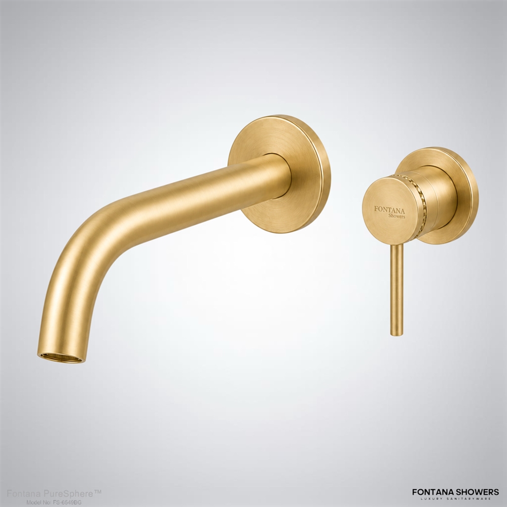 Fontana Wall-Mounted Faucet Equipped with Round Pin Wall Mixer In Brushed Gold Finish