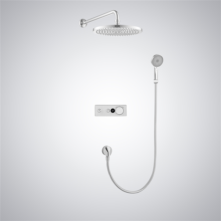 Fontana Rimini Matte White Digital Mixer Round Rainfall Shower System with Hand Shower
