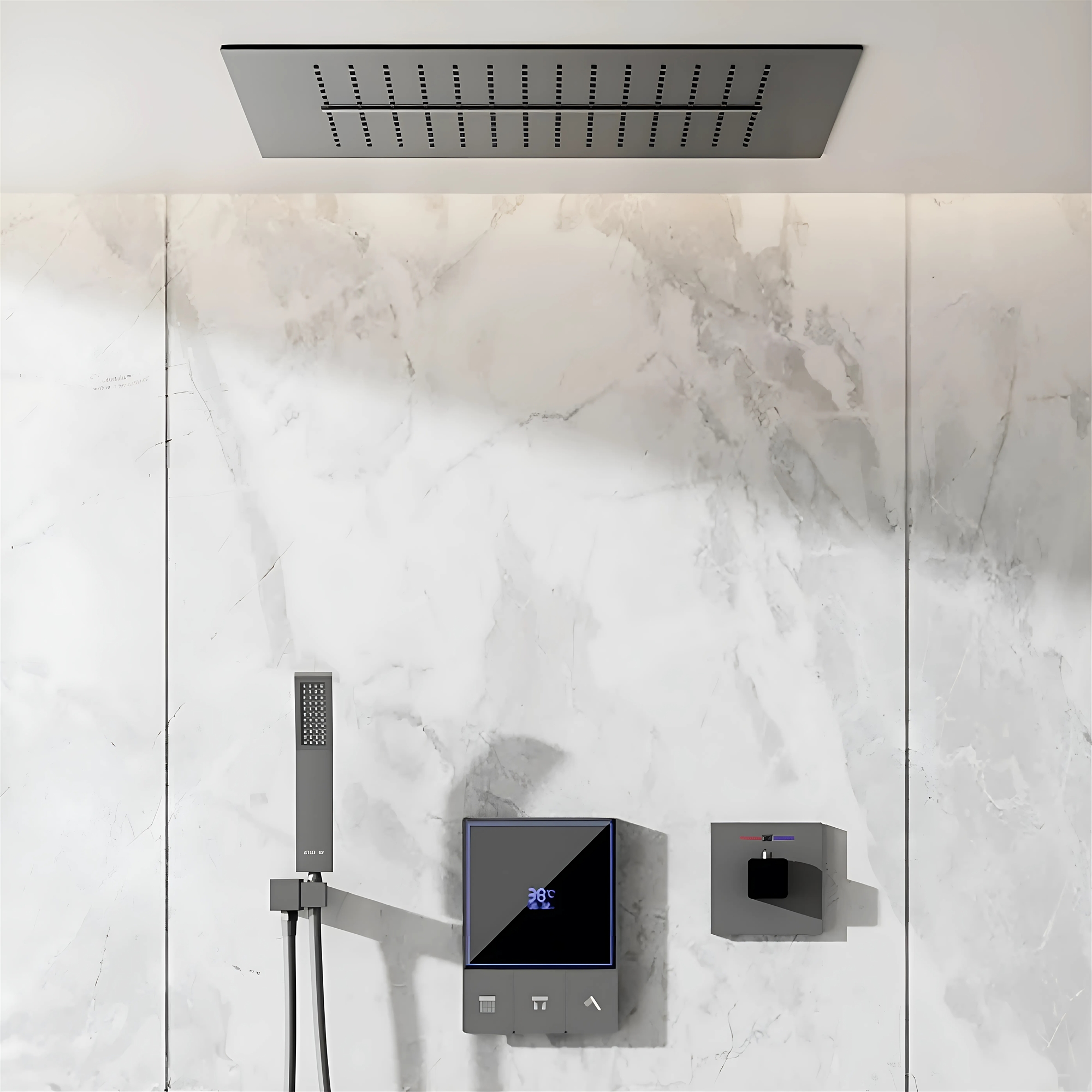 Fontana Soho 3 Function In Gun Gray Finish Smart Temperature Thermostatic Display Shower System
