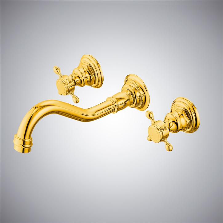 Fontana Firminy Gold Wall Mounted Faucet With Two Handlea