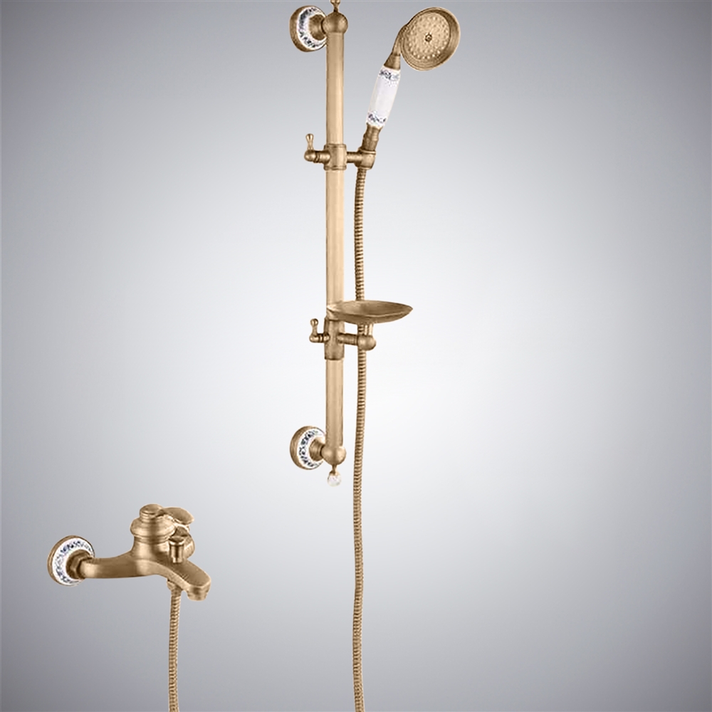 Fontana Sassari Wall Mount Champagne Shower Set With Soap Dish