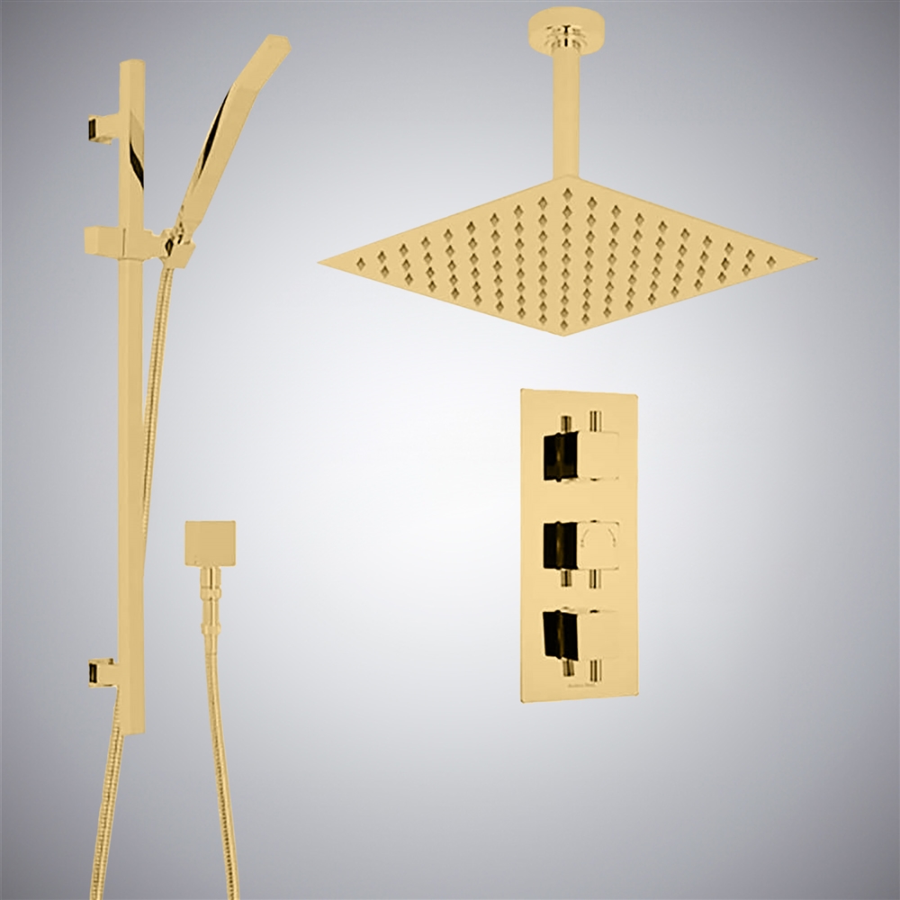 Fontana Brushed Gold Shower Set Comprises Three Thermostatic Valves