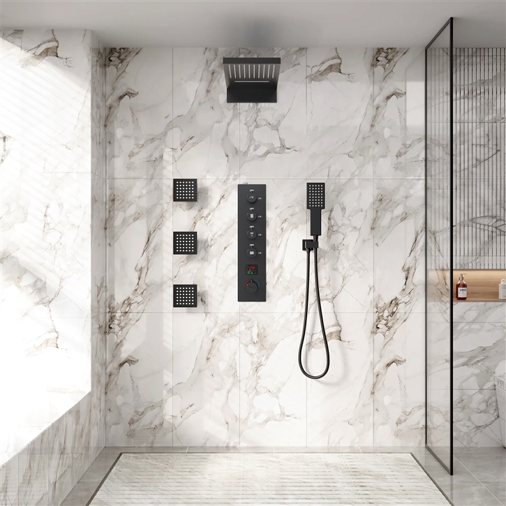 Fontana Orune 3 Way Functional Matte Black Finish Shower Set With Digital Temperature Display
