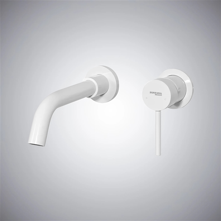 Fontana In Matte White Bathroom Single Handle Wall Mounted Sink Faucet