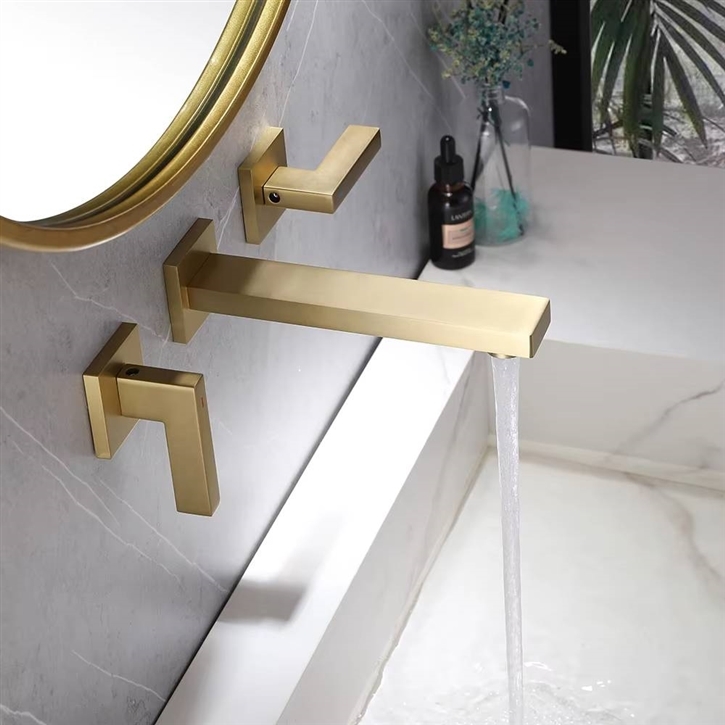 Fontana Montauban Brushed Gold Square Wall Mounted Bathroom Faucet