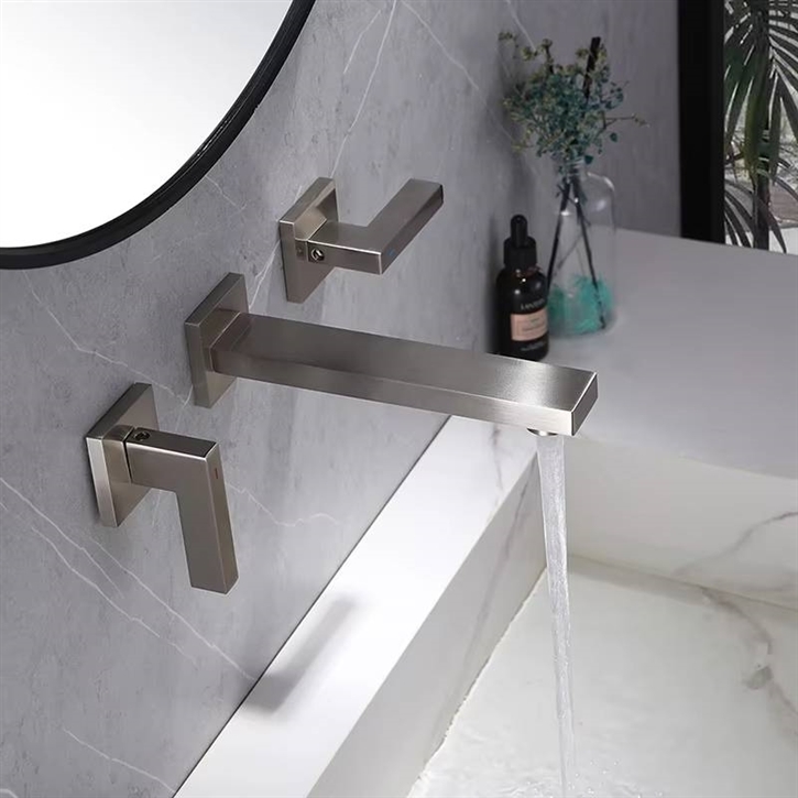 Fontana Montauban Brushed Grey Square Wall Mounted Bathroom Faucet