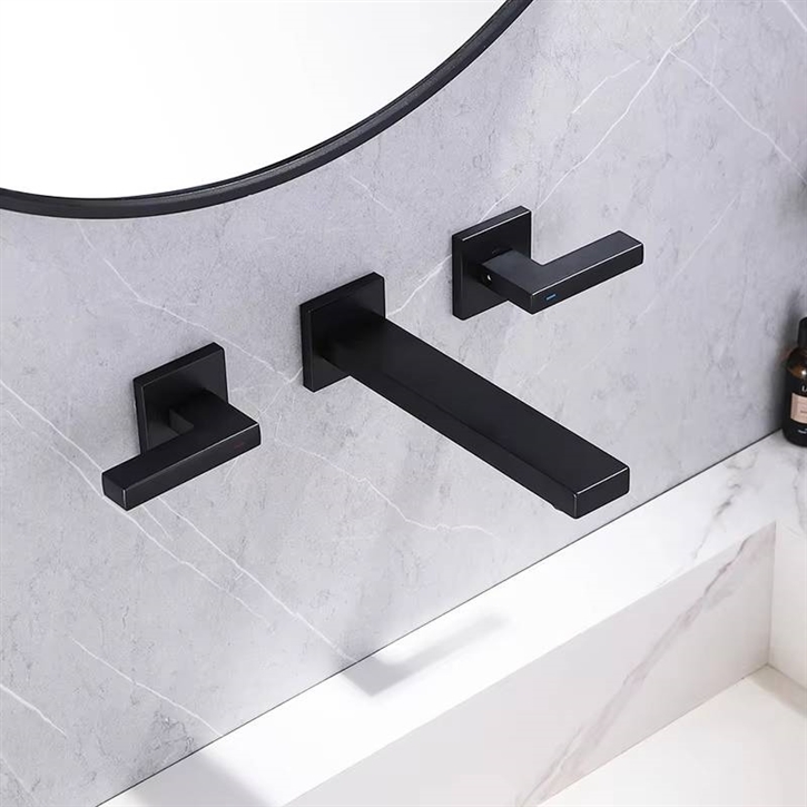 Fontana Montauban Matte Black Square Wall Mounted Bathroom Faucet