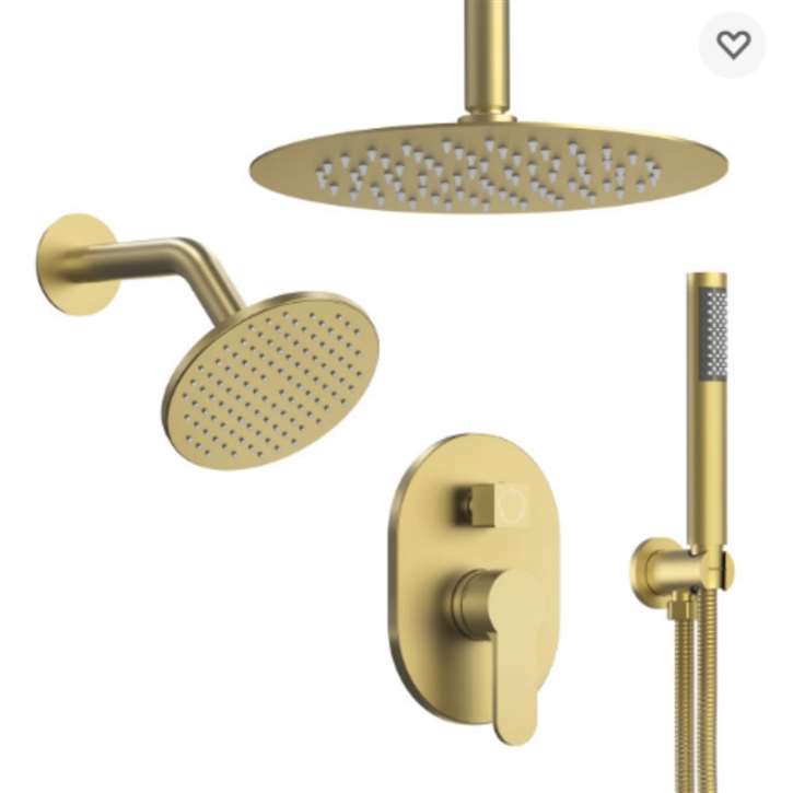Fontana Ashted Dual Rain Shower Heads In Brushed Gold 10"x6" Inches With Handheld Shower And Rough-In Valve Shower System