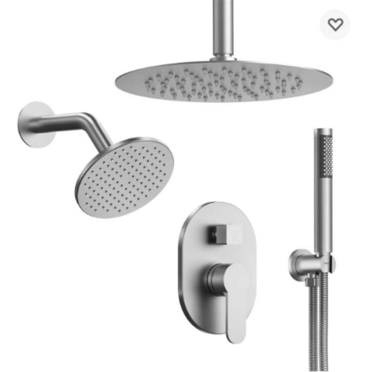 Fontana Ashted Dual Rain Shower Heads In Brushed Nickel 10"x6" Inches With Handheld Shower And Rough-In Valve Shower System