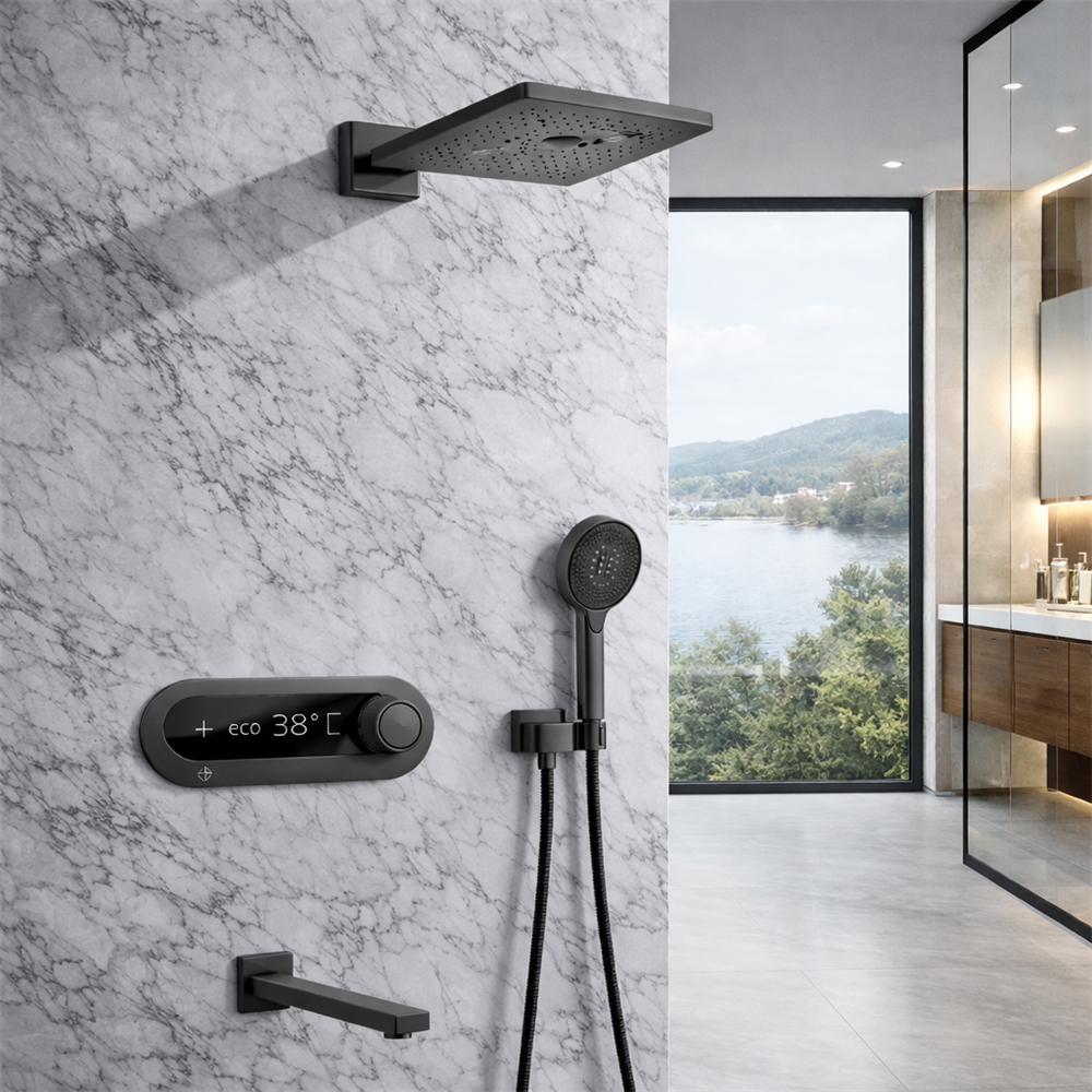 Fontana Cotteridge In Gun Gray Finish Stainless Steel Thermostatic With Digital Display Copper Bathroom Mixer In Shower Set