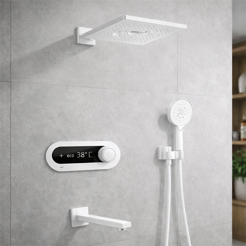 Fontana Cotteridge In White Finish Stainless Steel Thermostatic With Digital Display Copper Bathroom Mixer In Shower Set