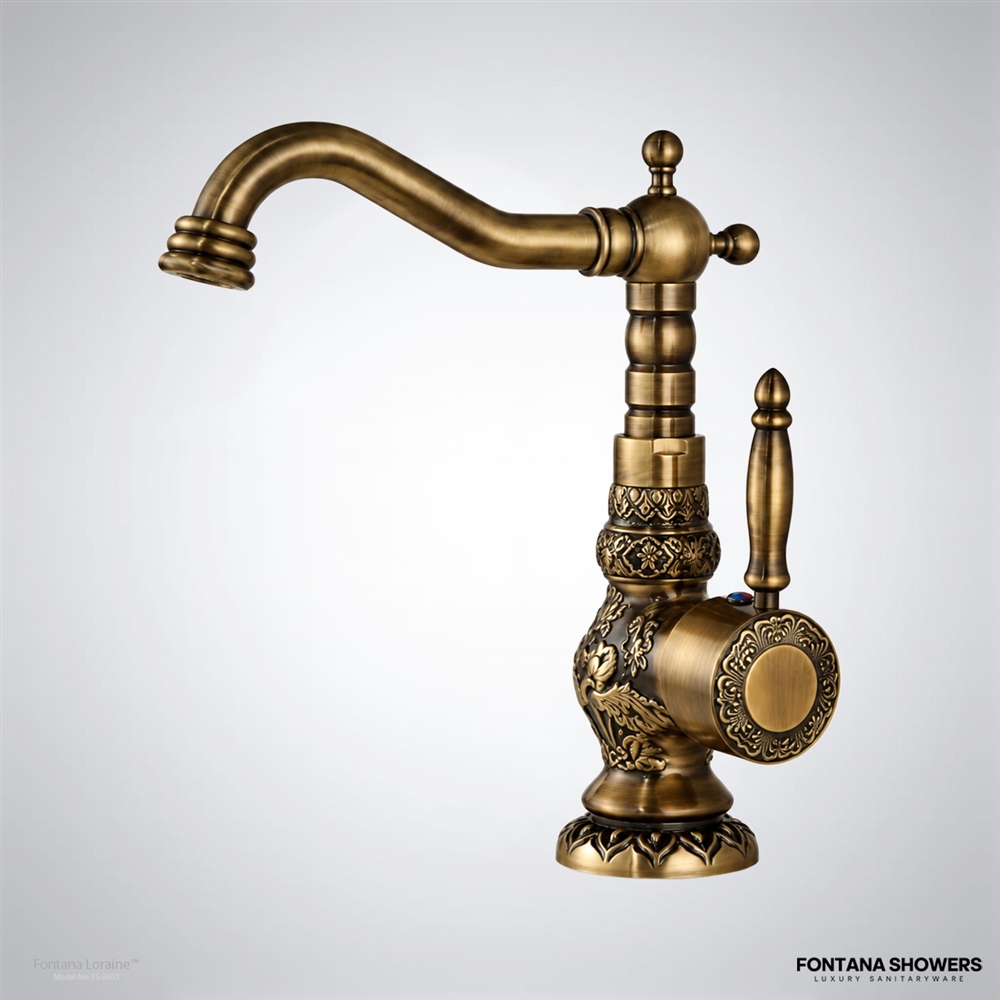 Loraine Deck Mount Antique Brass Faucet