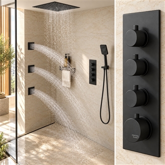 Lima Shower System Matte Black with Adjustable Body Jets and Mixer