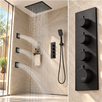 Lima Shower System Matte Black with Adjustable Body Jets and Mixer