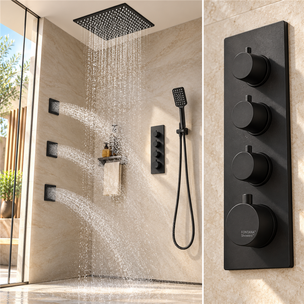 Lima Shower System Matte Black with Adjustable Body Jets and Mixer