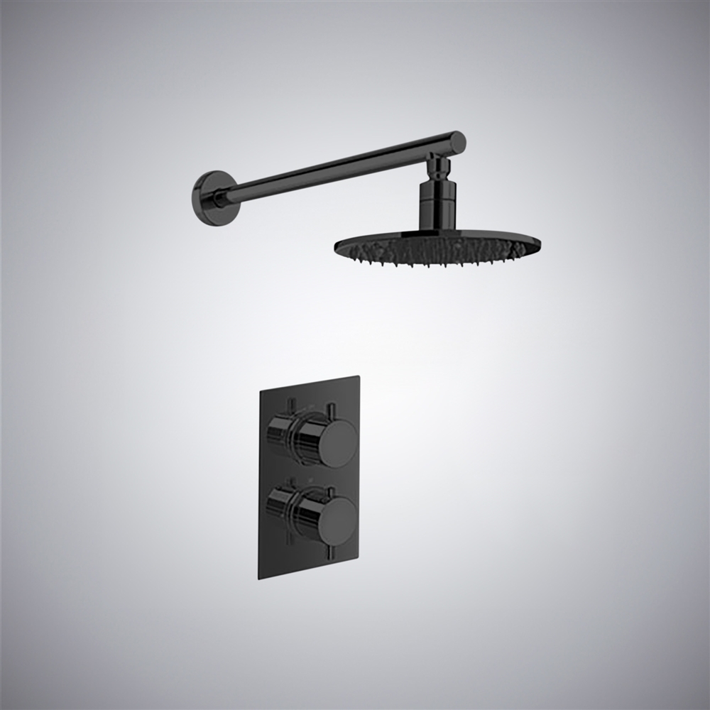 Fontana Matte Black In-Round Thermostatic Mixer Shower Set With Optional LED Lighting