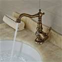 Antique Brass Deck Mount Bathroom Faucet with Ceramic Handle