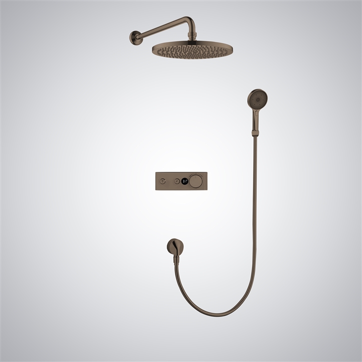 Fontana Rimini Oil Rubbed Bronze Digital Mixer Round Rainfall Shower System with Hand Shower