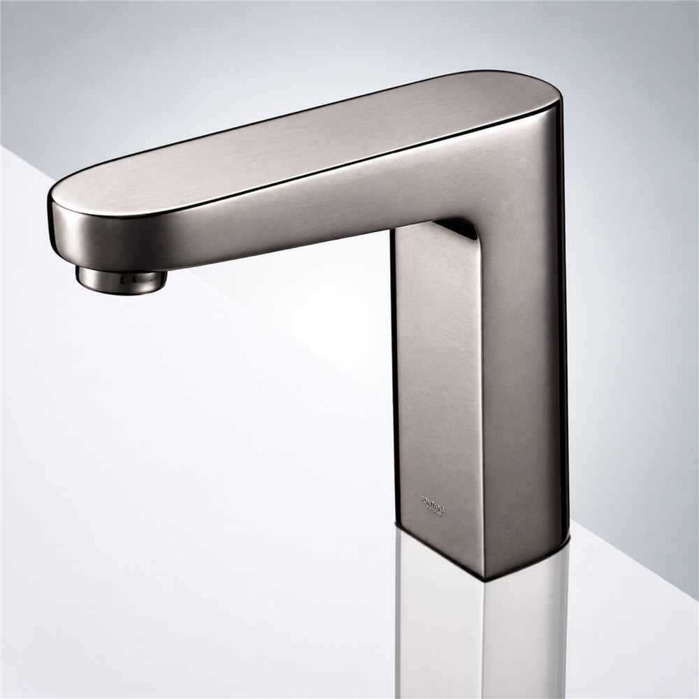 Fontana Sierra Commercial Brushed Nickel Touchless Automatic Sensor White Sink Faucet
