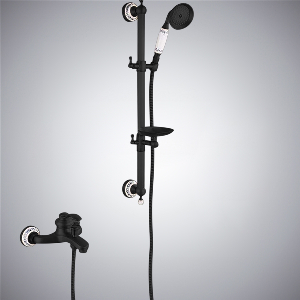 Fontana Sleek Wall-Mounted Shower Set with Integrated Soap Dish In Matte Black Finish