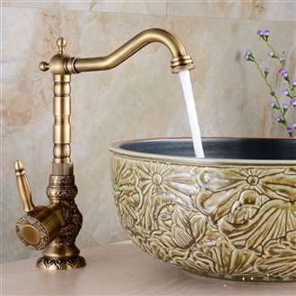 Milo Luxury Antique Bronze Copper Carving Deck Mount Bathroom BIM Object Sink Faucet 