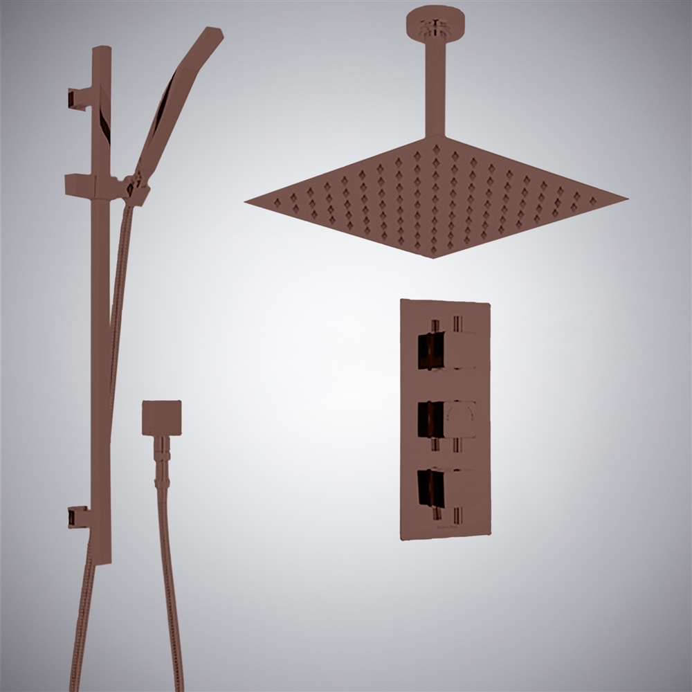 Fontana Shower Set Includes 3 thermostatic Valves With An Oil Rubbed Bronze Finish