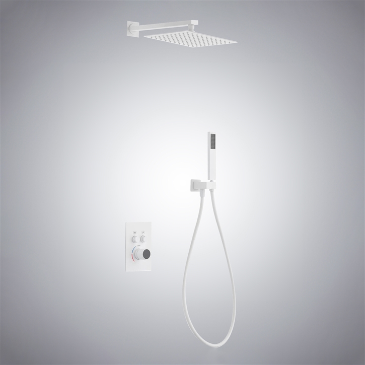 Fontana Matte White Tranquil Shower System Rainfall Shower Set with Digital Display Thermostatic Controller Mixer