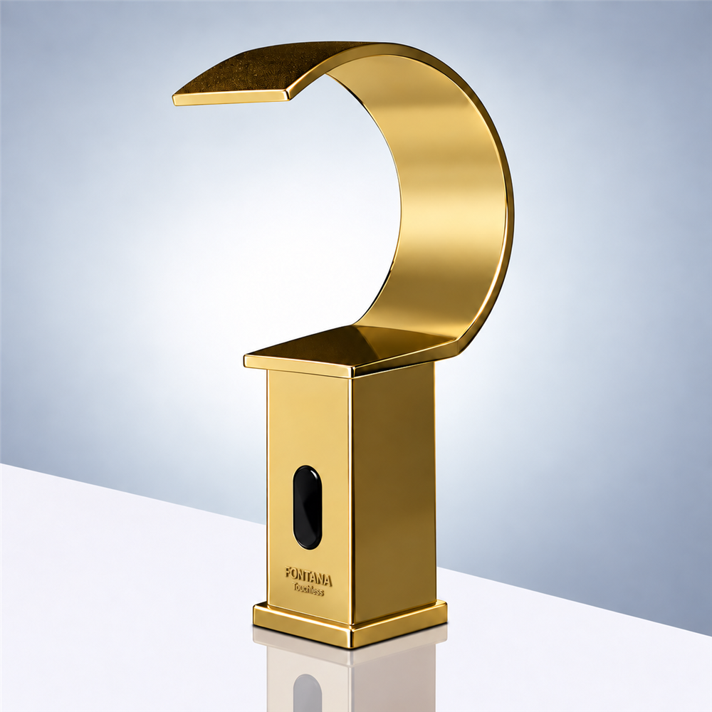 Fontana Contemporary Infrared Waterfall Commercial Automatic Motion Sensor Faucet in Brushed Gold