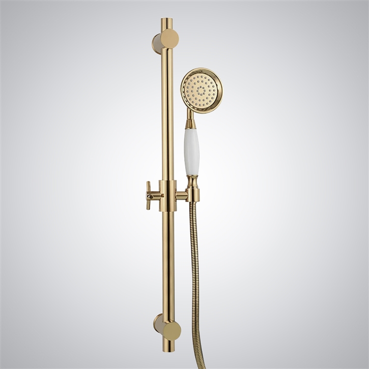 Fontana Brushed Gold Metal Shower Sliding Bar for Bathroom with Height Adjustable Shower Head and Hose
