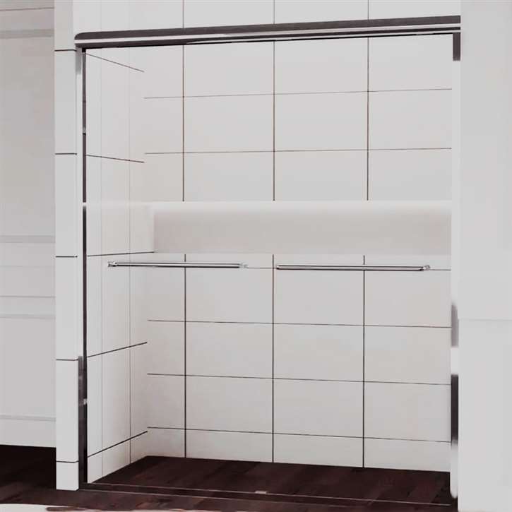 Fontana Hotel Bathroom Tempered Glass With Frame Sliding Door In a Brushed Nickel Finish