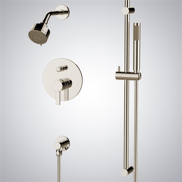 Fontana Wall Mounted Shower Set in Brushed Nickel with Handheld Shower and Hot and Cold Mixer Valve