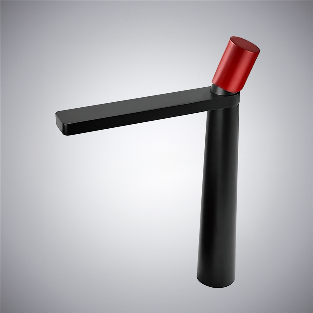 Fontana Sandwell in Matte Black and Red Finish Deck Mounted 12 Inches Tall Vanity Faucet