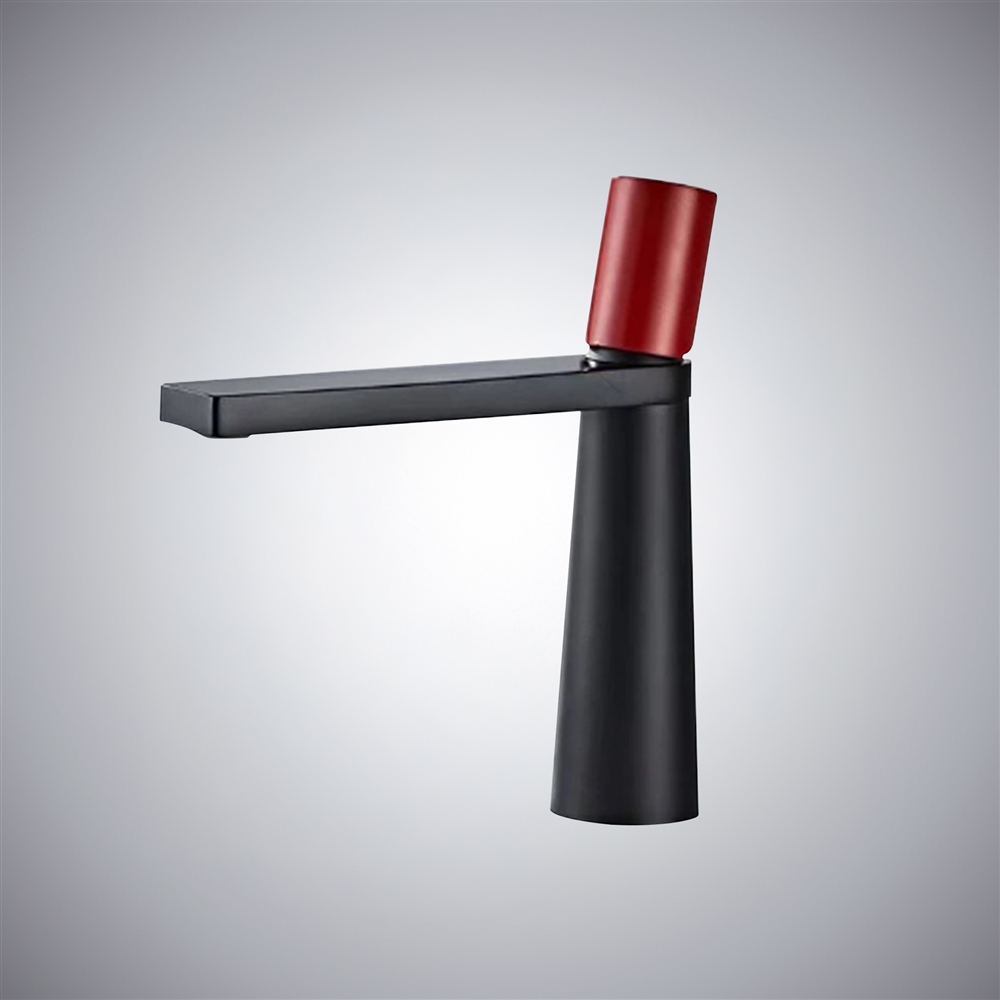 Fontana Lifford in Matte Black and Red Finish Deck Mounted 7 Inches Short Vanity Faucet