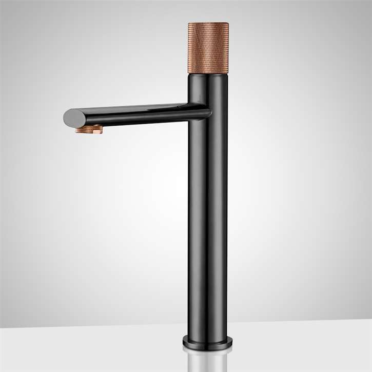 Fontana Birchfield in Matte Black and Rose Gold Finish Deck Mounted 12 Inches Long Vanity Faucet