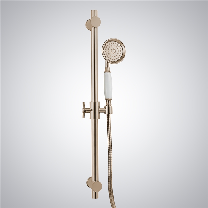 Fontana Champagne Metal Shower Sliding Bar with Height Adjustable Shower Head and Hose for Bathroom