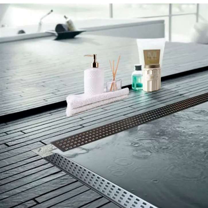 Fontana New Stainless Steel Linear Shower Drain Flag Design Flange Body In Chrome Finish