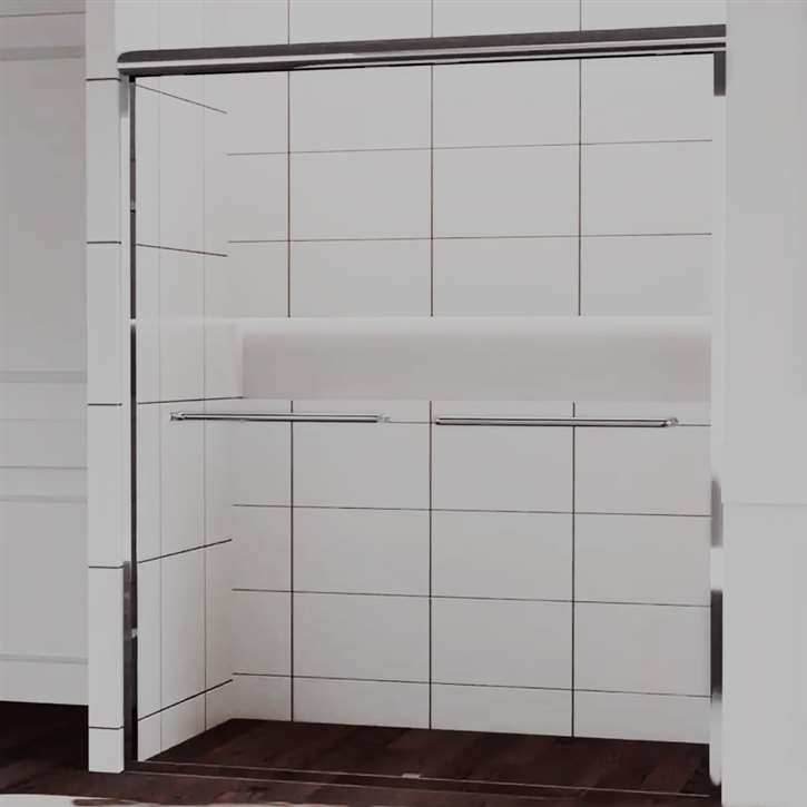 Fontana Tempered Glass Sliding Doors In a Hotel Bathroom With Chrome Frames