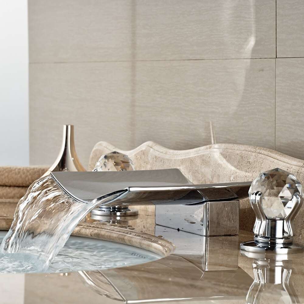 Fontana LED Crystal Handle Waterfall Mixer Sink Faucet
