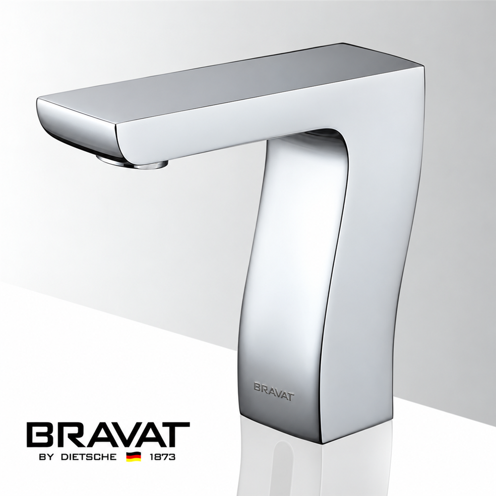 Bravat Flat Top Chrome Commercial Hands-Free Motion Sensor Faucets